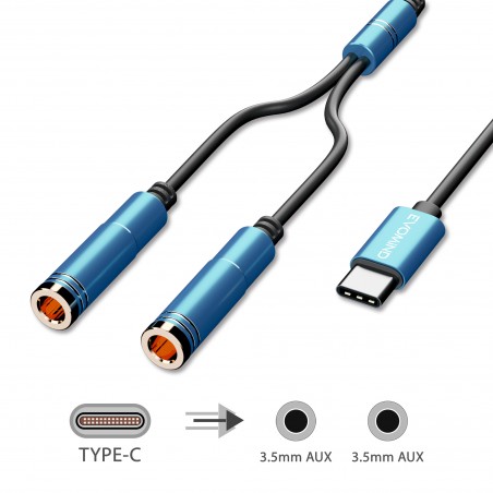 EVOMIND Splitter Audio USB Tipo C A Dual Jack Hembra 3.5mm [2x30CM] Cable Adaptador USB C